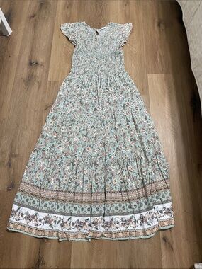 Floral Smocked Maxi Dress in Mint Green